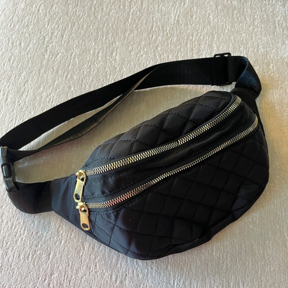 Brand new | Black Quilted Belt Bag with Gold Zippers